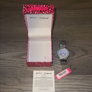 Betsey Johnson Silver Watch with Pink Box